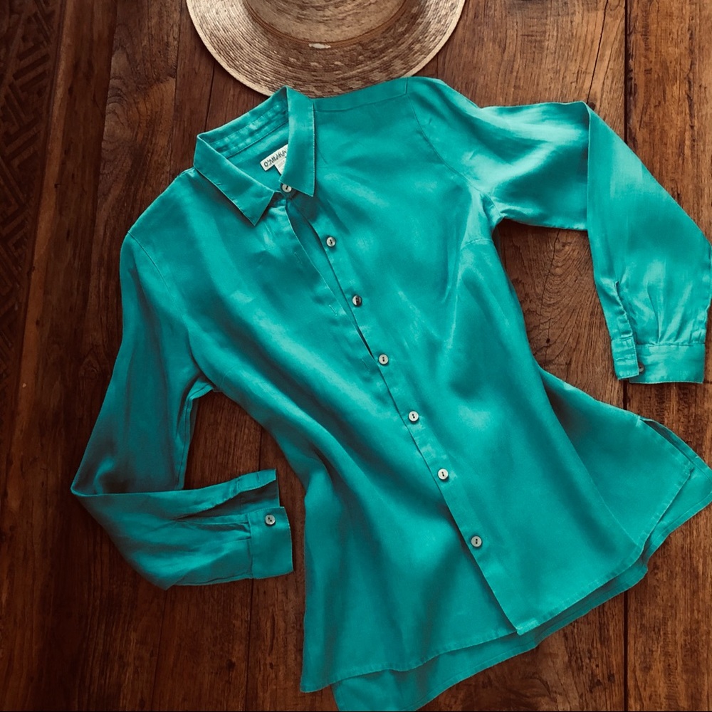 Vintage Linen button down long sleeve shirt